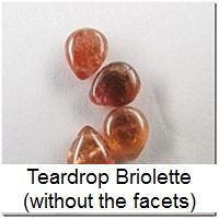 Tera drop gemstone briolette beads without facets.