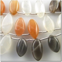 Moonstone multi color marquise briolette gemstone beads (N) 10.7 to 13.5mm