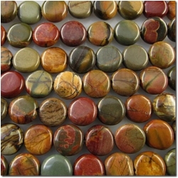 Red creek jasper coin gemstone beads (S) 9.8 to 10mm