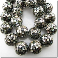 1 Abalone mosaic round bead 14 to 14.2mm