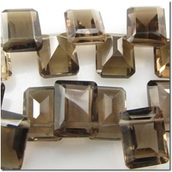 2 Smoky quartz faceted window baguette gemstone beads (H) 8.7 to 9mm