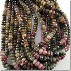 Tourmaline faceted hand cut rondelle gemstone beads (N) 6.8 to 7.3mm