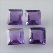 5 Amethyst faceted square loose cut gemstones (N) 4mm CLOSEOUT