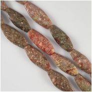 Unakite Twisted Long Oval Big Hole Gemstone Beads (N) Approximate Size 11 x 28mm 15.75 inches