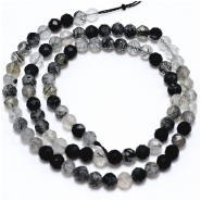 Tourmalinated Quartz Faceted Round Gemstone Beads (N) 4.75mm 15.5 inches