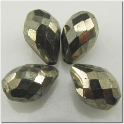 4pc Pyrite faceted tear drop gemstone beads (N) 9.7 to 11.6mm