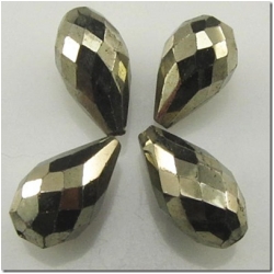 4pc Pyrite faceted tear drop gemstone beads (N) 11.8 to 14.7mm
