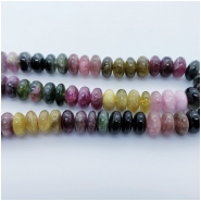 Tourmaline Multicolor Rondelle Gemstone Bead (N) Approximate size 3.81 to 5.97mm x 9.35 to 10.21mm 4 inches CLOSEOUT