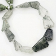 Tourmalinated Quartz Faceted Freeform Gemstone Beads (N) Approximate size 10.1 x 17.2mm to 14.3 x 22.64mm 8 inches