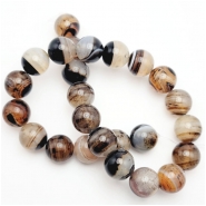 Black Agate Banded Round Gemstone Beads (D) Approximate Size 16mm 15.25 inches