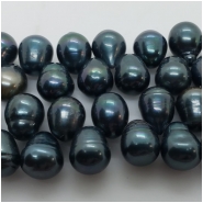 Pearl Freshwater Iridescent Dark Green Ringed Drop Beads (D) 8.5 x 10.2mm to 9.5 x 13mm 16 inches CLOSEOUT