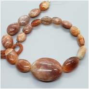 Sunstone Graduated Oval Nugget Large Center Gemstone Beads (N) Approximate size 7.2 x 8.8mm to 18.2 x 23.83mm 8 inches CLOSEOUT