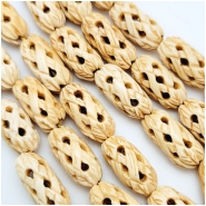 Bone Carved Woven 9 x 20mm Oval Capsule Vintage Beads (D) 7.5 inches