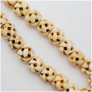 Bone Carved Woven 10mm Round Rondelle Vintage Beads (D) 7.25 inches