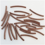 25 Copper Criss Cross Patterned Curved Tube Antiqued Beads (N) 26 to 27.5mm CLOSEOUT