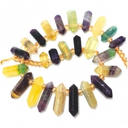 Fluorite Double Point Top Drilled Graduated Gemstone Beads (N) 19 to 33mm 15 inches
