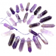 Dog Tooth Amethyst Double Point Top Drilled Graduated Gemstone Beads (N) 18.5 to 33mm 15 inches