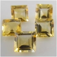 4 Citrine faceted square loose cut gemstones (H) Approximately 5mm