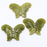 1 Green Serpentine New Jade Butterfly Carved Gemstone Bead (N) 25.5 x 35.5mm