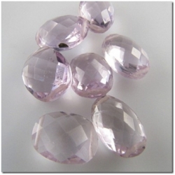 1 Pink Amethyst faceted double drilled puff oval gemstone bead (H) 11.3 to 12.6mm