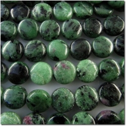 Ruby in Zoisite coin gemstone beads (N) 9.2 to 9.9mm