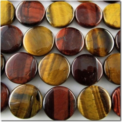 Tiger Eye red golden coin gemstone beads, pendant (NH) 17.9 to 18.4mm