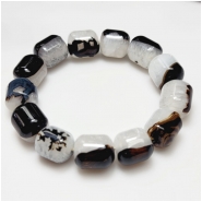 Black Brown and White Agate Barrel Gemstone Beads (DH) 13.6 to 14.9mm 8.5 inches