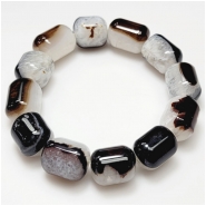 Black Brown and White Agate Barrel Gemstone Beads (DH) 13.3 to 14.5mm 8.5 inches