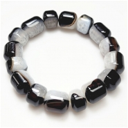 Black Brown and White Agate Barrel Gemstone Beads (DH) 13.35 to 14.3mm 9 inches