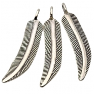 1 Karen Hill Tribe Silver Stamped Feather Pendant Bead 7.4 x 17.5mm