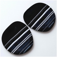 Black Agate Banded Gemstone Cabochon Matched Pair (D) 28.65 x 29.7mm