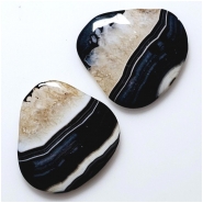 Black Agate Banded Gemstone Cabochon Matched Pair (D) 29.7 x 29.1mm