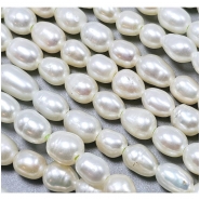 Cultured Freshwater Pearl White Oval Rice Beads (N) 4.3 x 5.3mm to 5.6 x 8.5mm 14 inches