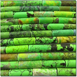 Turquoise Chinese yellow green tube gemstone beads (DS) 12.6 to 13.3mm