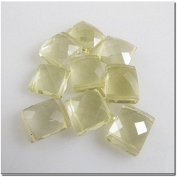 1 Lemon Quartz faceted one side double drilled rectangle gemstone bead (H) 8 to 9.4mm