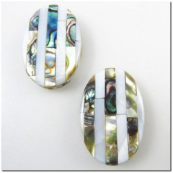 1 Abalone inlaid triplet long oval bead 30mm ( E ) CLOSE OUT!