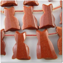 1 Brown Goldstone faceted cat gemstone bead  (M) 20mm CLOSE OUT!