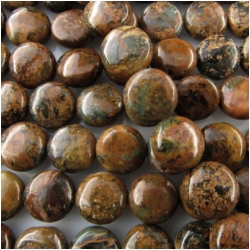 African green opal puff coin gemstone beads (N) 10mm