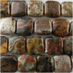 African green opal puff square gemstone beads (N) 16mm