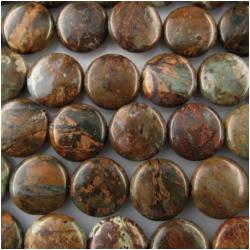African green opal puff coin gemstone beads (N) 16mm