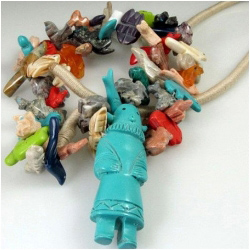 Multistone clown focal kachina fetish  beads necklace DEM)