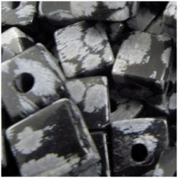 10 Snowflake Obsidian big hole cube 8mm gemstone beads (N)