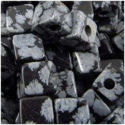 10 Snowflake Obsidian big hole cube 6mm gemstone beads (N)