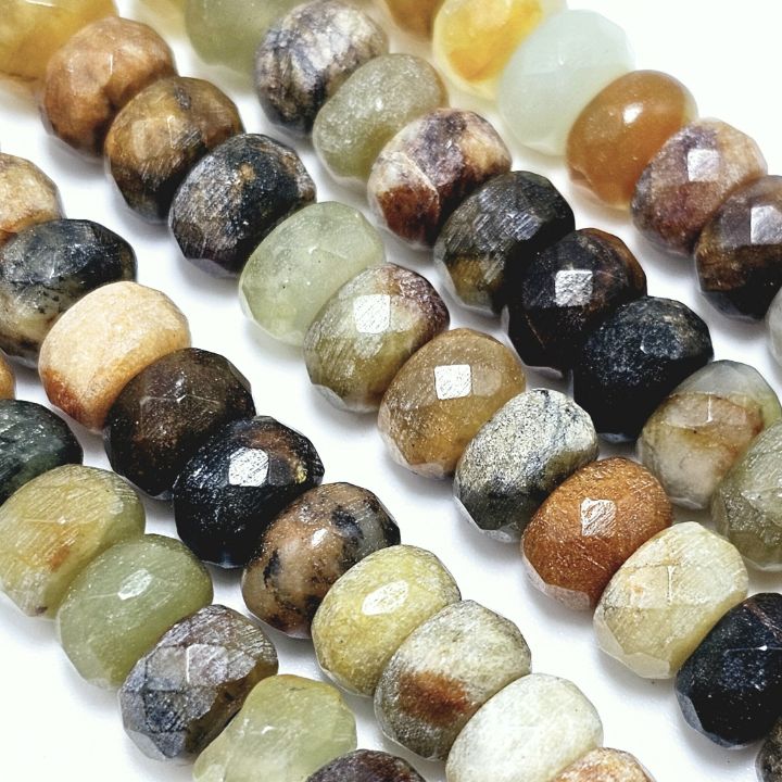 Serpentine New Jade Multi Color Faceted Rondelle Gemstone Beads (N) 8mm  15.5 inchesPurchase