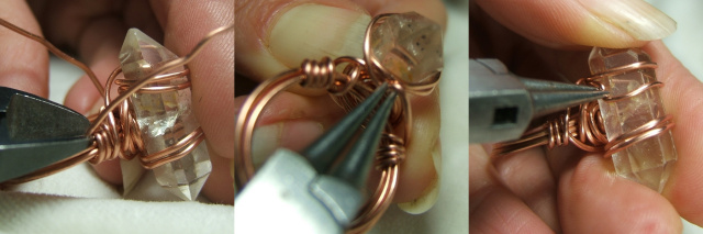 How to wire wrap a quartz crystal, a long stone or a long cabochon into a simple ring - free tutorial bfrom Magpie Gemstones.