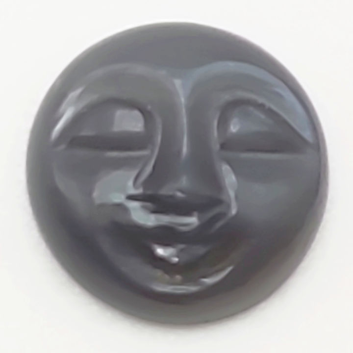 1 Moonstone Dark Gray Translucent Carved Moon Face Round Cabochon