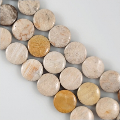 Fossil Coral Coin Gemstone Beads (N) Approximate Size 12mm 8 inches CLOSEOUT