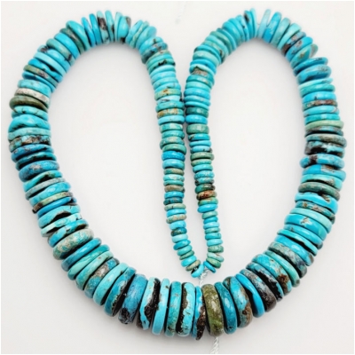 Hubei Turquoise Old Stock Graduated Disc Multi Color Gemstone Beads (S) Approximate size 4.7 to 16.2mm 16.5 inches