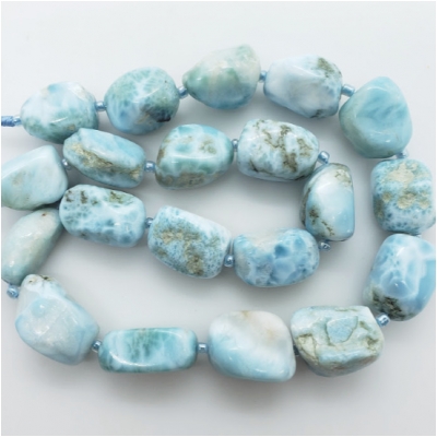 Larimar Semi Polished Nugget Gemstone Beads (N) 9.30 to 14.76mm x 16.65 to 20.38mm 8 inches CLOSEOUT