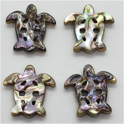1 Abalone Doublet Pierced Turtle Zuni Fetish Gemstone Bead (N) Approximate size 19.09 x 20.38mm to 20.35 x 20.81mm CLOSEOUT